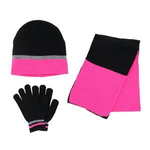 Polar Wear Girl's 3-6 Color Block Winter Beanie Scarf and Gloves Set